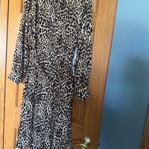 New York & Company Leopard Print Midi Dress - Beige and Black